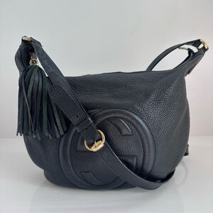 Gucci Black Leather Shoulder Bag with Tassel Accent